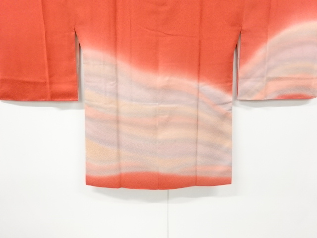 JAPANESE KIMONO / VINTAGE UNUSED MICHIYUKI COAT / SILK / ABSTRACT WAVE